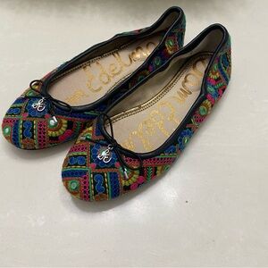 Sam Edelman Felicia Ballet Flats Bazaar Embroidered Pattern Size 6 Multi-colored